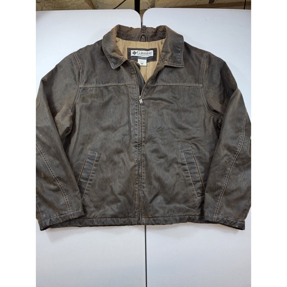 Columbia Sportswear Vintage Men XL Brown Leather Bomber Flight Jacket Coat Y2K